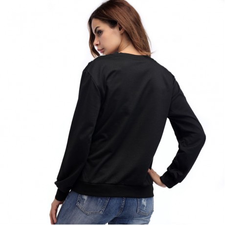 Women's Black Casual Long Sleeve Sweatershirt Hands Print Tops(S-XL)