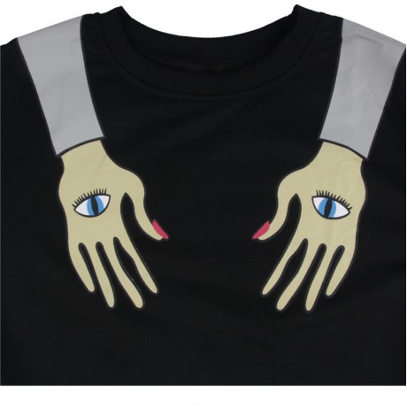 Women's Black Casual Long Sleeve Sweatershirt Hands Print Tops(S-XL)