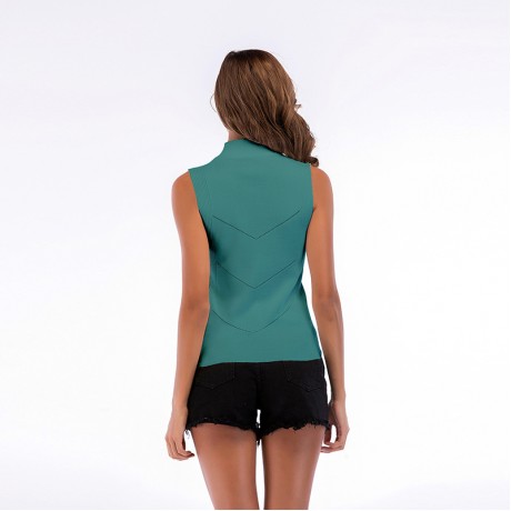Women's Knit Crop Top Ribbed Sleeveless Halter Neck Vest Tank Top