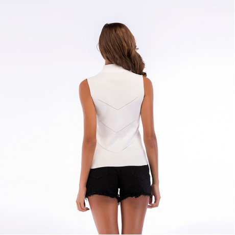 Women's Knit Crop Top Ribbed Sleeveless Halter Neck Vest Tank Top