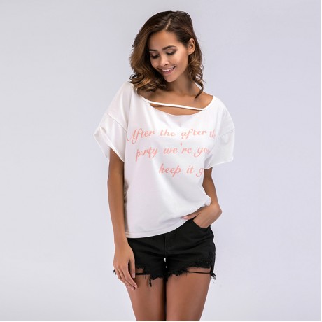 Women's Tops Loose Shoulder T Shirts Blouses T-Shirt Blouse Short Sleeve White