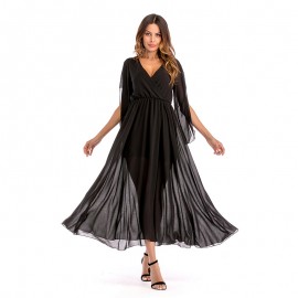 Women Loose Chiffon Dress 3/4 Sleeve Long Maxi Tunic Swing Dress(3 Colors)S-XXL
