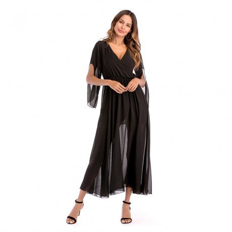 Women Loose Chiffon Dress 3/4 Sleeve Long Maxi Tunic Swing Dress(3 Colors)S-XXL