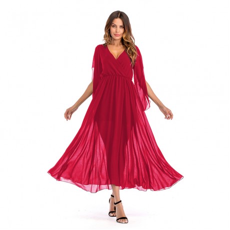 Women Loose Chiffon Dress 3/4 Sleeve Long Maxi Tunic Swing Dress(3 Colors)S-XXL