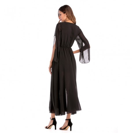 Women Loose Chiffon Dress 3/4 Sleeve Long Maxi Tunic Swing Dress(3 Colors)S-XXL