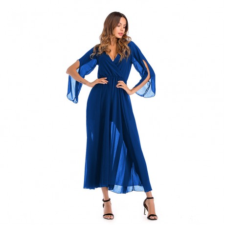 Women Loose Chiffon Dress 3/4 Sleeve Long Maxi Tunic Swing Dress(3 Colors)S-XXL