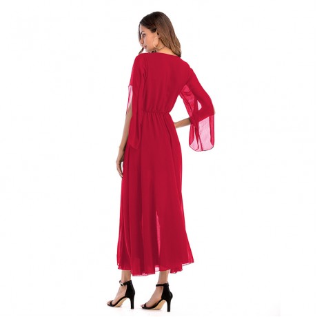 Women Loose Chiffon Dress 3/4 Sleeve Long Maxi Tunic Swing Dress(3 Colors)S-XXL