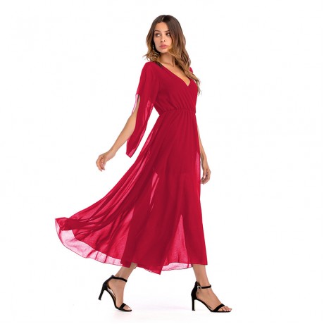 Women Loose Chiffon Dress 3/4 Sleeve Long Maxi Tunic Swing Dress(3 Colors)S-XXL