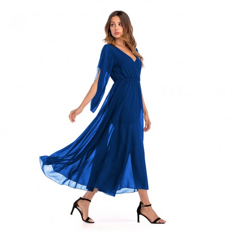 Women Loose Chiffon Dress 3/4 Sleeve Long Maxi Tunic Swing Dress(3 Colors)S-XXL