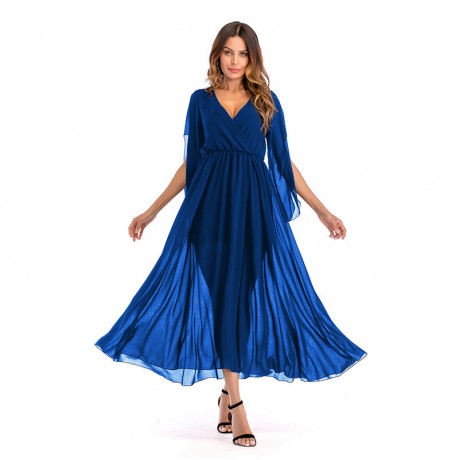 Women Loose Chiffon Dress 3/4 Sleeve Long Maxi Tunic Swing Dress(3 Colors)S-XXL