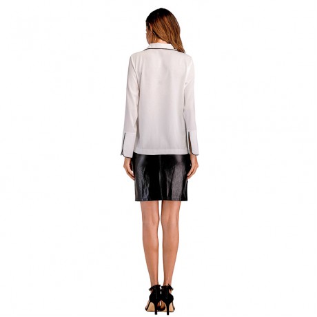 Women's Collared Pleated Long Sleeve Fitted Button Down Shirt Casual Work Chiffon Pajamas Blouse 
