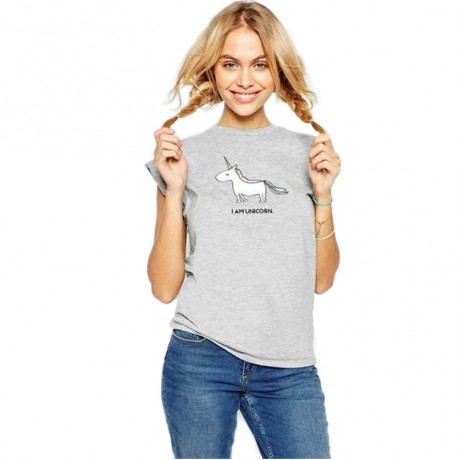 Women Tonics Short Sleeve Unicorn Printed Tee Tops Casual T-Shirt(S-2XL)