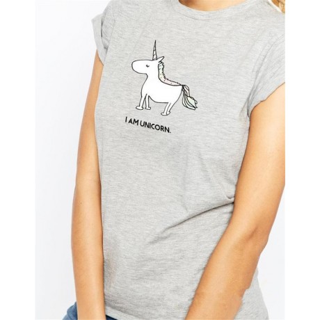 Women Tonics Short Sleeve Unicorn Printed Tee Tops Casual T-Shirt(S-2XL)