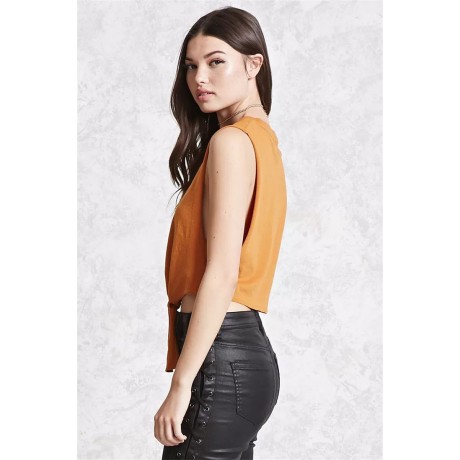 Women's Knot Front Sleeveless Short Tanks Vest Blouse