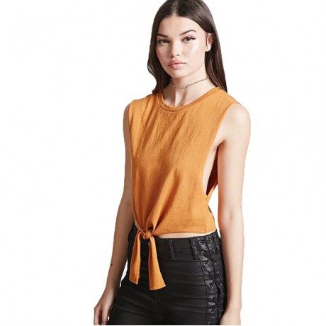 Women's Knot Front Sleeveless Short Tanks Vest Blouse