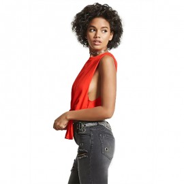 Women's Knot Front Sleeveless Short Tanks Vest Blouse