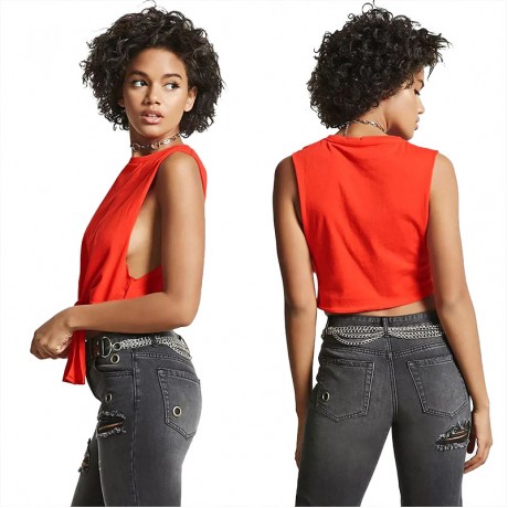 Women's Knot Front Sleeveless Short Tanks Vest Blouse