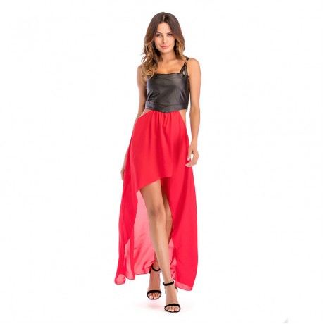 Women's Dresses-Summer Bohemian Spaghetti Strap Tunic Swing Long Maxi Midi Tank Dress(Splicing up and down)