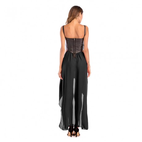 Women's Dresses-Summer Bohemian Spaghetti Strap Tunic Swing Long Maxi Midi Tank Dress(Splicing up and down)