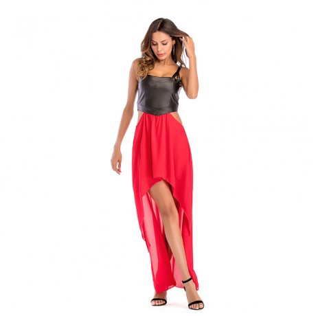 Women's Dresses-Summer Bohemian Spaghetti Strap Tunic Swing Long Maxi Midi Tank Dress(Splicing up and down)