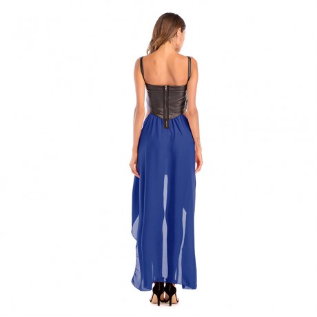 Women's Dresses-Summer Bohemian Spaghetti Strap Tunic Swing Long Maxi Midi Tank Dress(Splicing up and down)