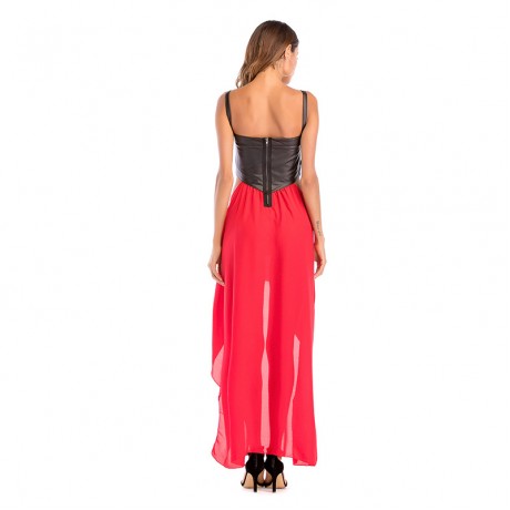 Women's Dresses-Summer Bohemian Spaghetti Strap Tunic Swing Long Maxi Midi Tank Dress(Splicing up and down)