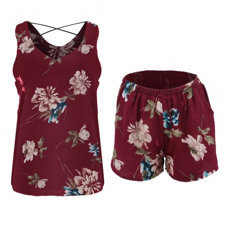 Women's Boho Floral Print Crop Cami Top with Shorts Set Summer Beach Party Romper Jumpsuit