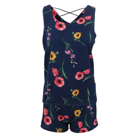 Women's Boho Floral Print Crop Cami Top with Shorts Set Summer Beach Party Romper Jumpsuit