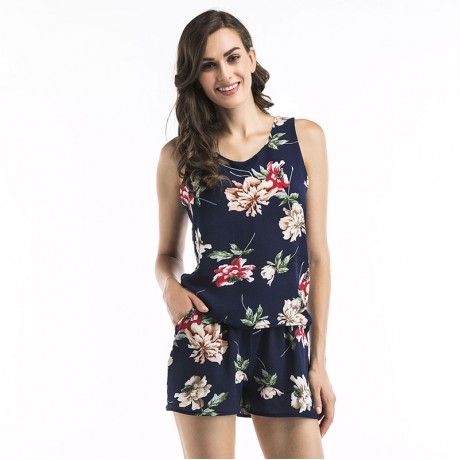 Women's Boho Floral Print Crop Cami Top with Shorts Set Summer Beach Party Romper Jumpsuit