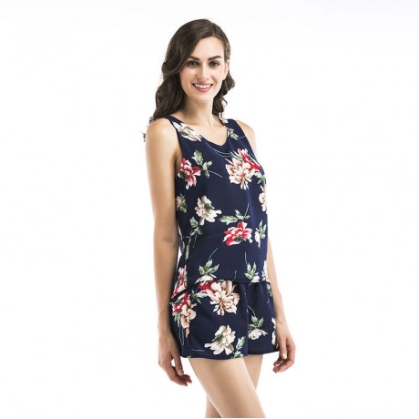 Women's Boho Floral Print Crop Cami Top with Shorts Set Summer Beach Party Romper Jumpsuit