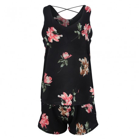 Women's Boho Floral Print Crop Cami Top with Shorts Set Summer Beach Party Romper Jumpsuit