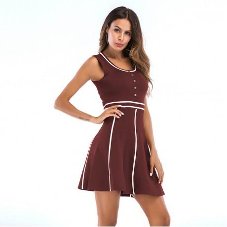 Women's Knit Tank Dress Scroop Neckline Button Down Tunic Swing Sleeveless Colors Dress