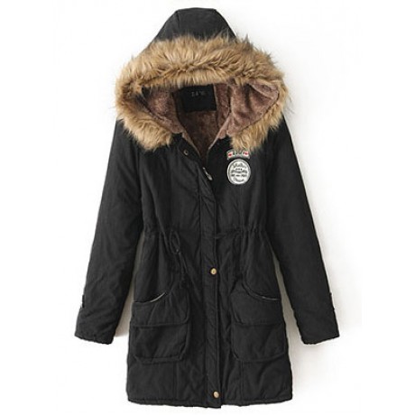 Women's Cotton Casual Medium Coat Polyester Sherpa Hooded Cotton(S-XXXL)