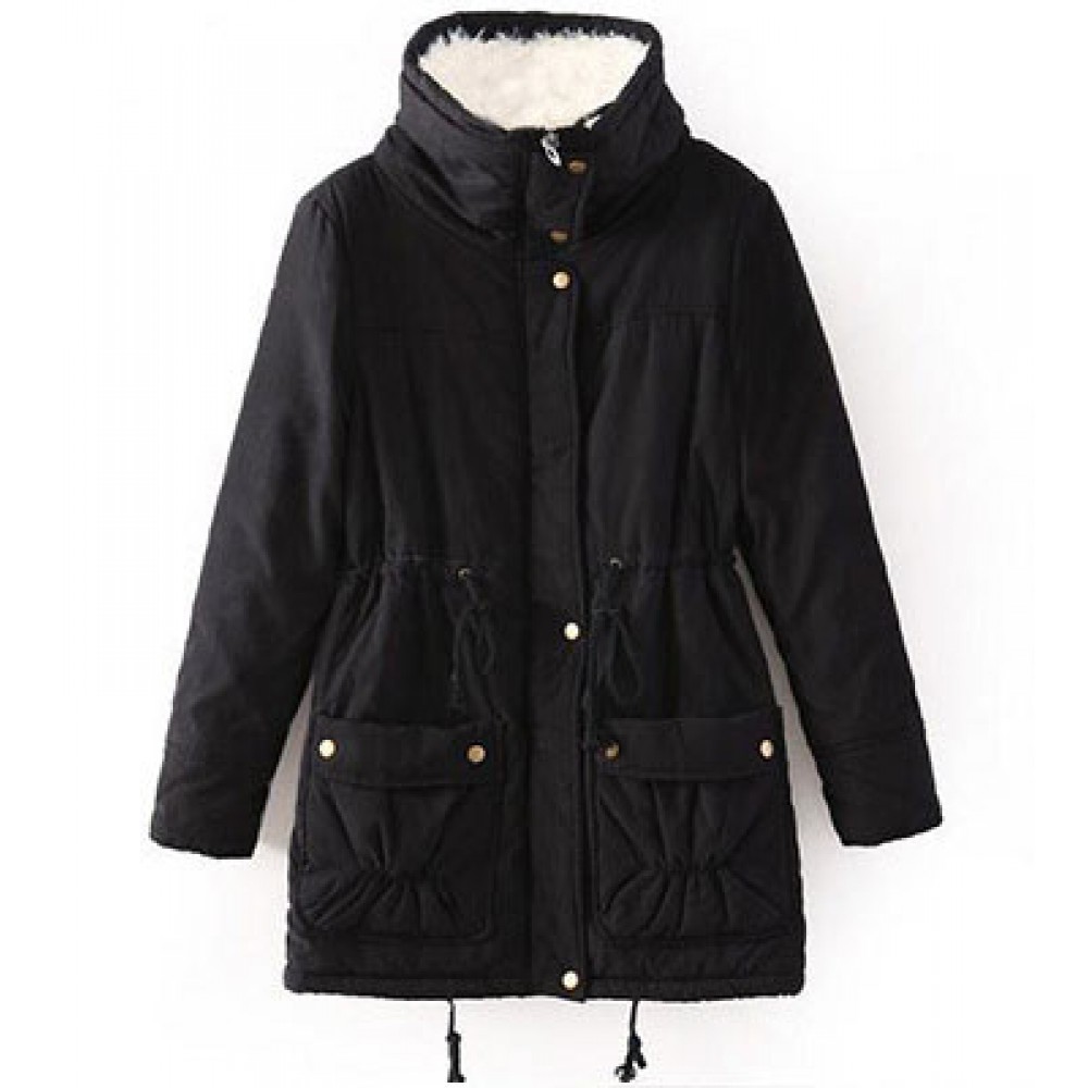Women's Cotton Slim Medium Coat Polyester Sherpa Hooded Cotton With Pockets(S-XXXL)