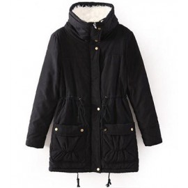 Women's Cotton Slim Medium Coat Polyester Sherpa Hooded Cotton With Pockets(S-XXXL)