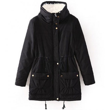 Women's Cotton Slim Medium Coat Polyester Sherpa Hooded Cotton With Pockets(S-XXXL)