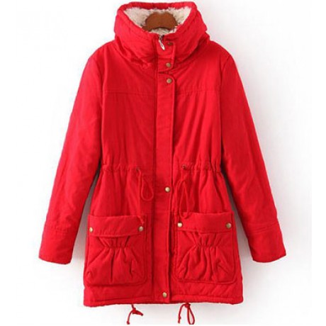 Women's Cotton Slim Medium Coat Polyester Sherpa Hooded Cotton With Pockets(S-XXXL)