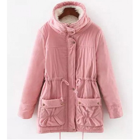 Women's Cotton Slim Medium Coat Polyester Sherpa Hooded Cotton With Pockets(S-XXXL)