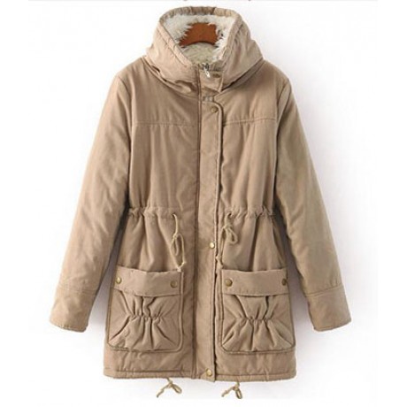 Women's Cotton Slim Medium Coat Polyester Sherpa Hooded Cotton With Pockets(S-XXXL)