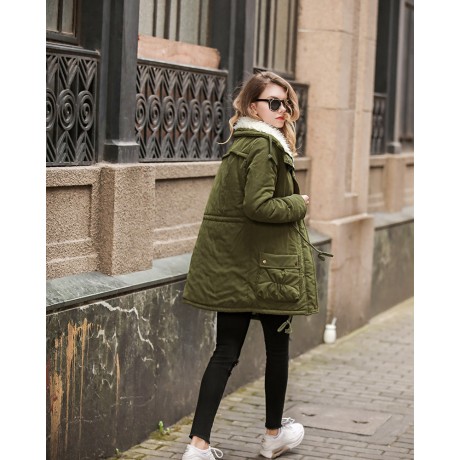 Women's Cotton Slim Medium Coat Polyester Sherpa Hooded Cotton With Pockets(S-XXXL)