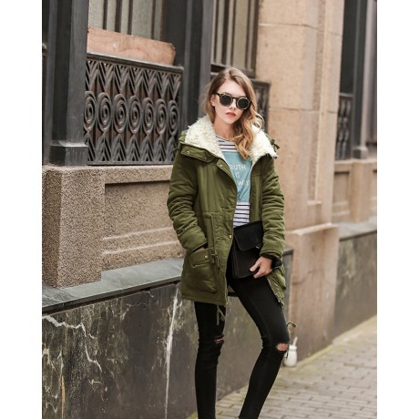 Women's Cotton Slim Medium Coat Polyester Sherpa Hooded Cotton With Pockets(S-XXXL)