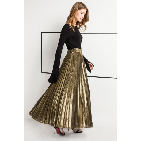 Women's Slim Empire Pleated Solid Color Beach Long Skirts(S-XXL)