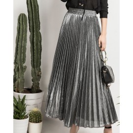 Women's Slim Empire Pleated Solid Color Beach Long Skirts(S-XXL) 