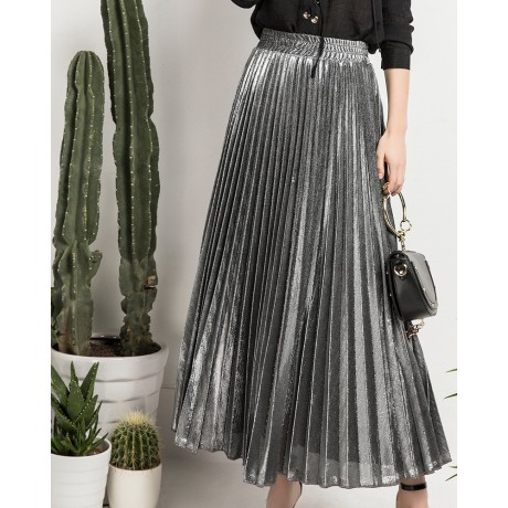 Women's Slim Empire Pleated Solid Color Beach Long Skirts(S-XXL)