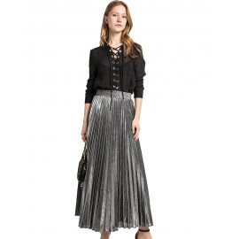 Women's Slim Empire Pleated Solid Color Beach Long Skirts(S-XXL) 