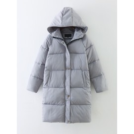 Women's Casual Loose Medium Overknee Hooded Cotton-padded Jacket With Pockets(S-XXL) 