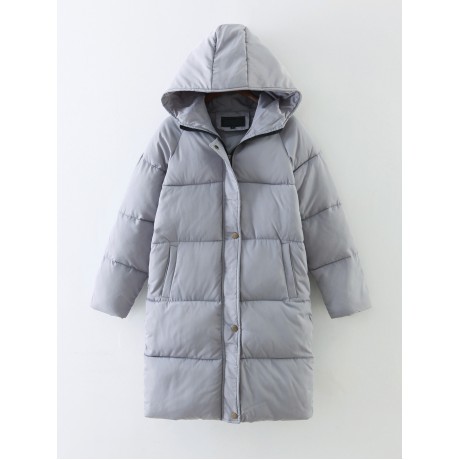 Women's Casual Loose Medium Overknee Hooded Cotton-padded Jacket With Pockets(S-XXL)