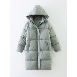 Women's Casual Loose Medium Overknee Hooded Cotton-padded Jacket With Pockets(S-XXL) 
