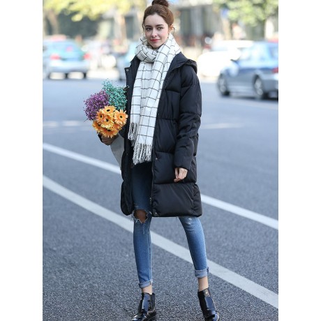 Women's Casual Loose Medium Overknee Hooded Cotton-padded Jacket With Pockets(S-XXL)