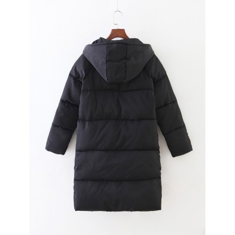 Women's Casual Loose Medium Overknee Hooded Cotton-padded Jacket With Pockets(S-XXL)